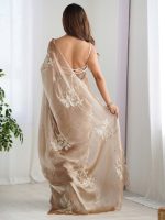 AKHILAM Women's Shimmer Organza Sequence Embroidery Saree With Unstitched Blouse Piece - Image 2