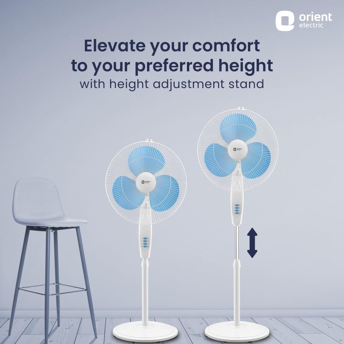 Orient Electric Stand-82 400 MM Oscillating Pedestal Fans | Stand Fan with Tilt Mechanism | High Air Delivery | Aesthetic Design with Telescopic Arrangement (Sky Blue) - Image 4
