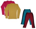 IndiWeaves Girls Cotton Full Sleeve Printed T-Shirts and Cotton Capri 3/4 Pants (Green,Maroon,Magenta,Yellow,11-12 Years) Pack of 4
