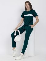 ALISBA Women's Cotton Solid Tracksuit with Round Neck Half Sleeve Straight Length Regular Fit and Drawstring Closure Pant - Image 3