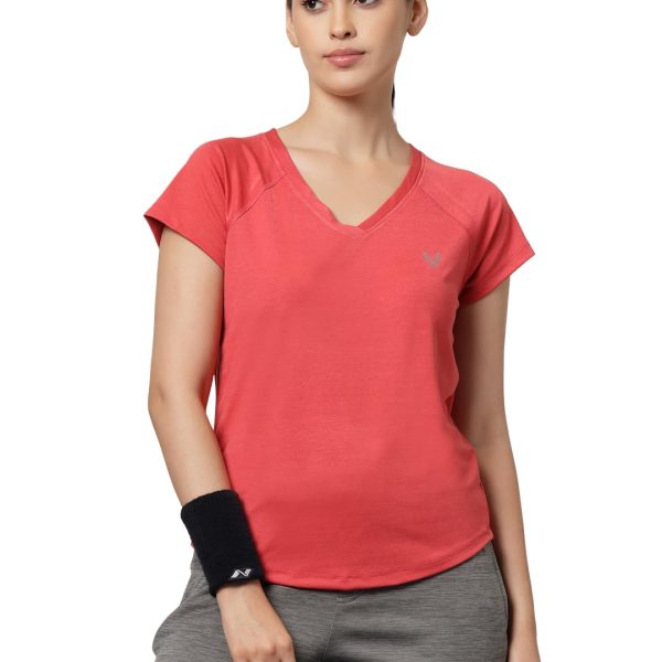 UZARUS Women's V-Neck Regular Fit Gym T-Shirt Soft, Lightweight & Quick-Dry Fabric Activewear Top for Workout, Yoga, Running, Exercise, Casual Breathable Fitness Everyday