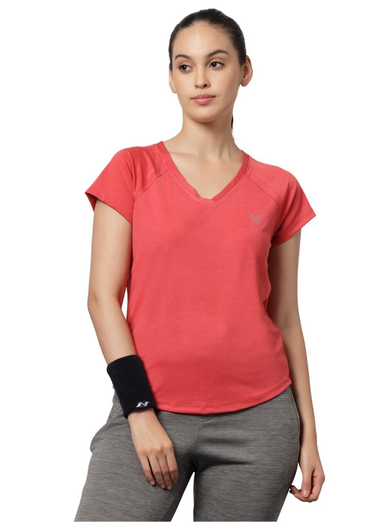 UZARUS Women's V-Neck Regular Fit Gym T-Shirt Soft, Lightweight & Quick-Dry Fabric Activewear Top for Workout, Yoga, Running, Exercise, Casual Breathable Fitness Everyday