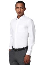 Peter England Men Polycotton Slim Fit Full Sleeve Stretchable Solid Shirt | Lycra Comfort - Image 2