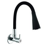 Houza Brass Sink Tap Faucet with 360 Degree Flexible Silicon Swivel Spout & Dual Flow Pattern Flow, Compatible for Hot or Cold Water for Kitchen Sink, Wash Basin, (Chrome Finish/Black)