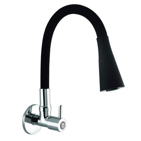 Houza Brass Sink Tap Faucet with 360 Degree Flexible Silicon Swivel Spout & Dual Flow Pattern Flow, Compatible for Hot or Cold Water for Kitchen Sink, Wash Basin, (Chrome Finish/Black)