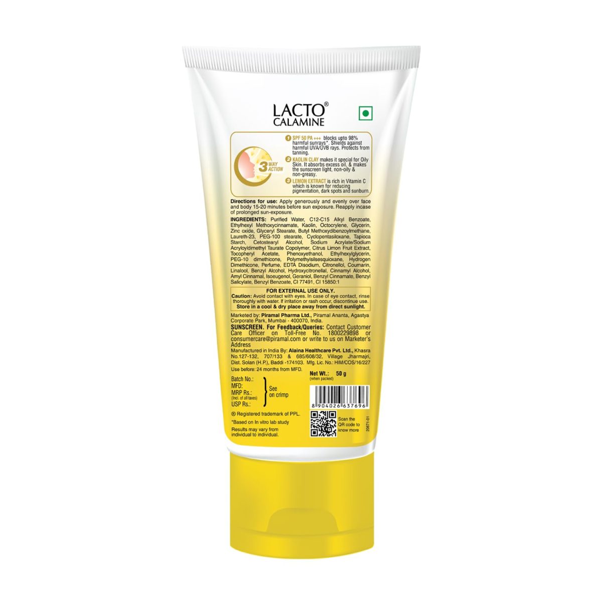 Lacto Calamine Sunscreen SPF 50 | 50g | PA +++ Sunscreen For Oily Skin | UVA – UVB Sunscreen | Water Resistant & No White Cast | With Kaolin Clay, Vitamin E & Lemon Extracts | Paraben Free - Image 9