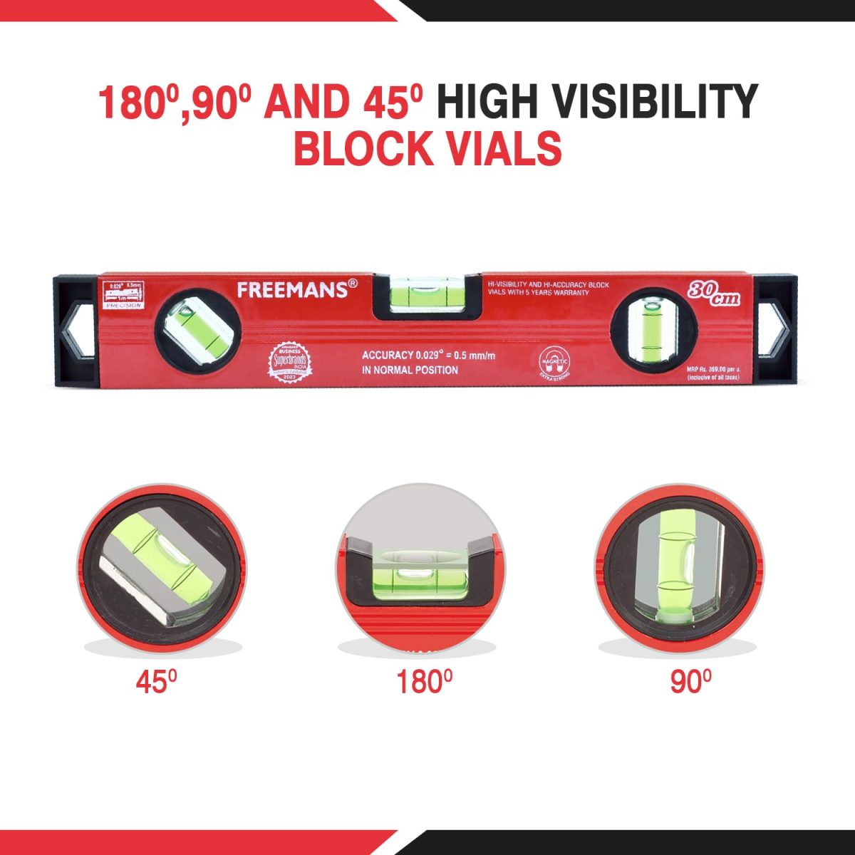 FREEMANS Box Section Aluminum Spirit Level with Magnet 30cm - Image 2