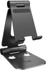 ELV Aluminum Adjustable Mobile Phone Foldable Holder Tabletop Stand, Dock Mount for All Smartphones, Tabs, Kindle, iPad (Black) - Image 9