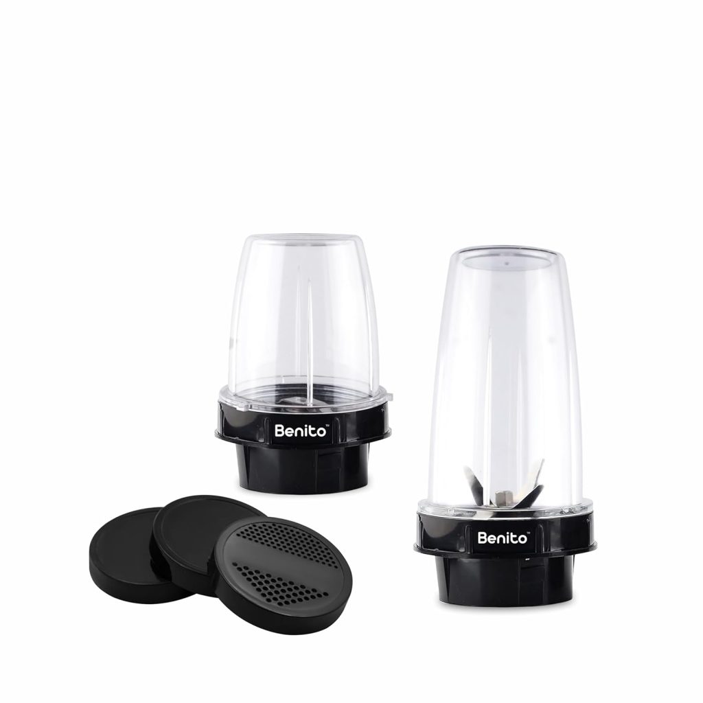 Benito NUTRI BULLET Polycarbonate 2 Jar Set (500ml & 300ml) for Mixer Grinder – Compatible with 4-Teeth Coupler & Dual Locking System