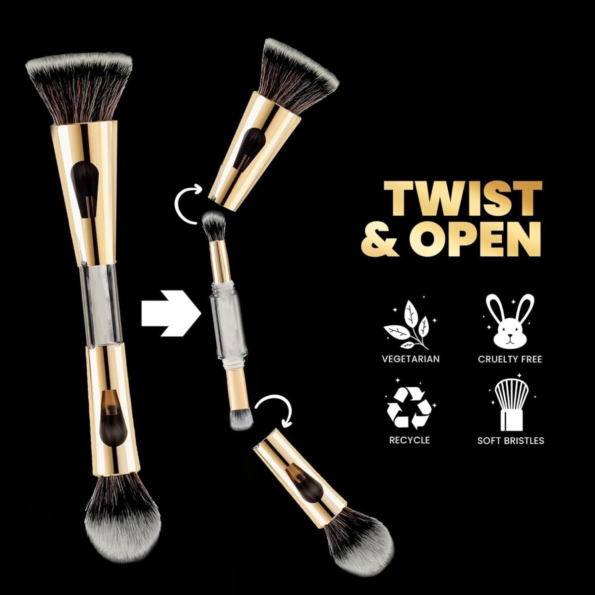 Winkelen 4 in 1 Travel Brush with Multifunctional Foundation Brush, Powder Brush, Eyeshadow Blending & Flat Professional Brush | Soft Bristles Makeup Brushes Set for Women, Girls - Image 3