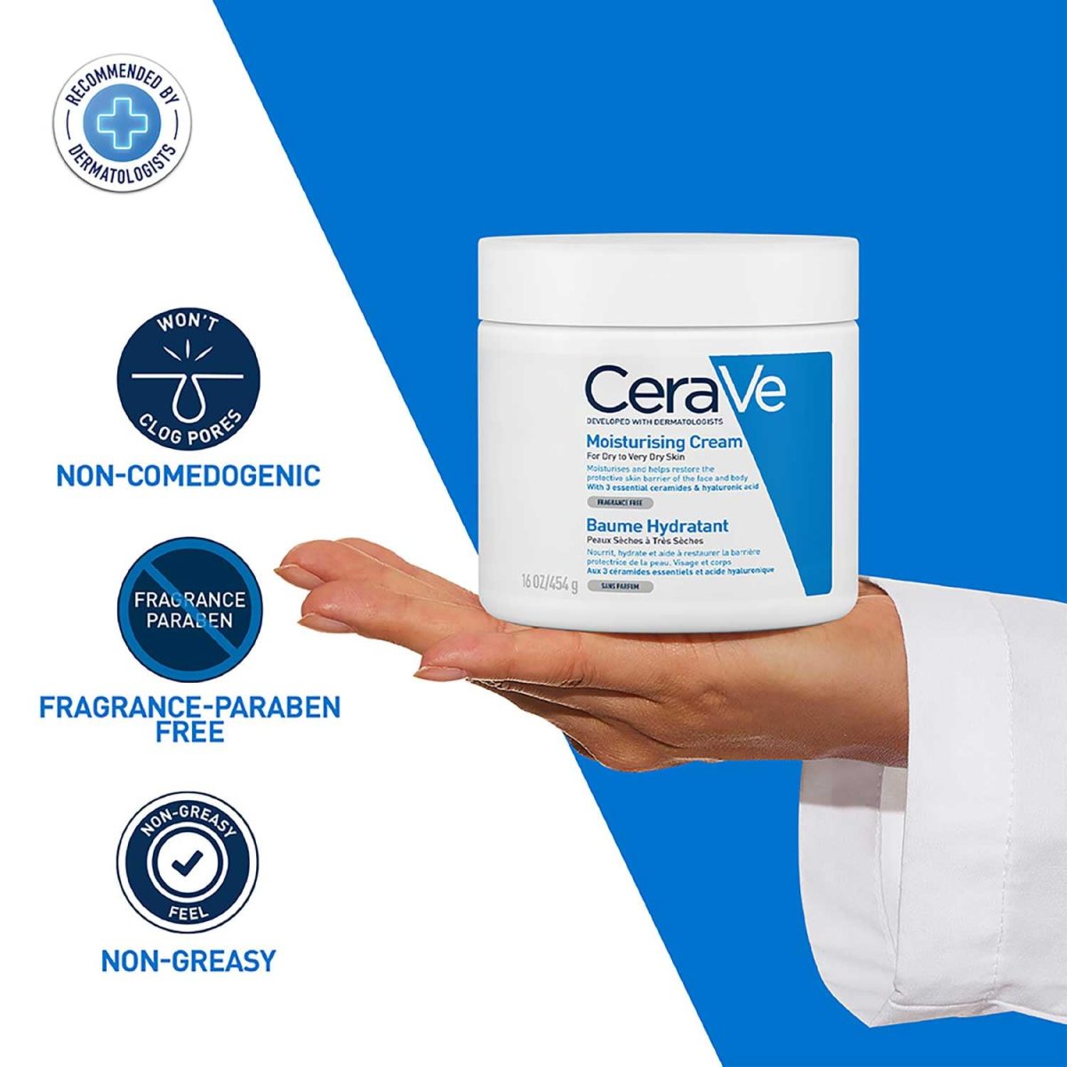 CeraVe Moisturizing Cream For Dry To Very Dry Skin (454g) - Formulated with 3 Essential Ceramides And Hyaluronic Acid | Non-Comedogenic Moisturizer For Face and Body - Image 5