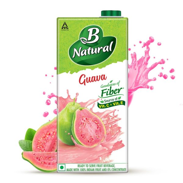 B Natural Guava Juice, Goodness of Fiber, Vit C & E, Made with 100% Fruit Pulp and 0% Concentrate, 1 litre