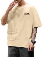 Jump Cuts Mens Printed Round Neck 3/4th Sleeve Black Cottonblend Oversized T-Shirt