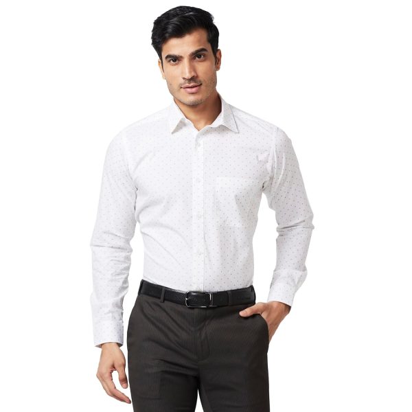 Raymond Men's Pure Cotton Print Pattern Slim Fit Semi Cutaway Collar Full Sleeve Formal Shirt