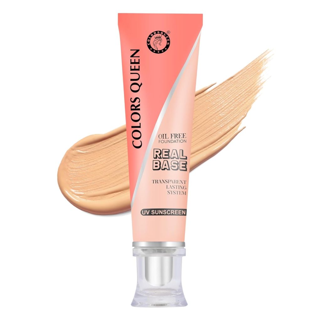 Colors Queen Real Base Oil Free Foundation | Matte Finish, Long Lasting & Lightweight Formula | Easy to Blend, Buildable Coverage | Waterproof Foundation for Face Makeup (01 - Classic Ivory, 40ml)