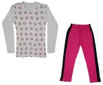 IndiWeaves Girls Cotton Full Sleeve Printed T-Shirts and Cotton Capri 3/4 Pants(Magenta,White,17-18Years) Pack of 2