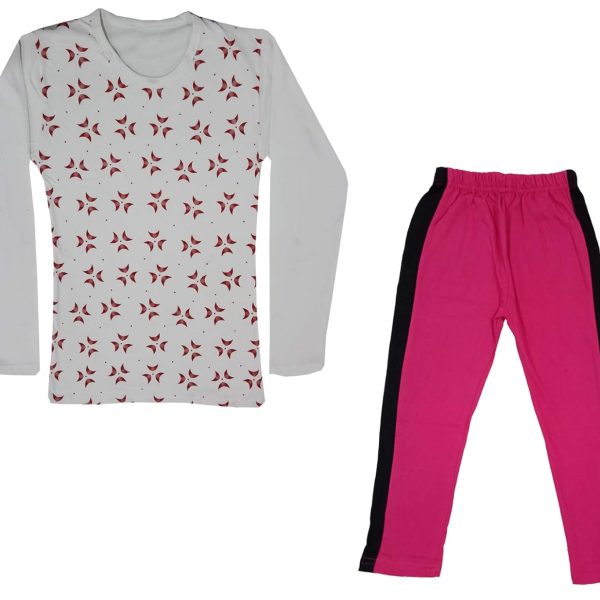 IndiWeaves Girls Cotton Full Sleeve Printed T-Shirts and Cotton Capri 3/4 Pants(Magenta,White,17-18Years) Pack of 2