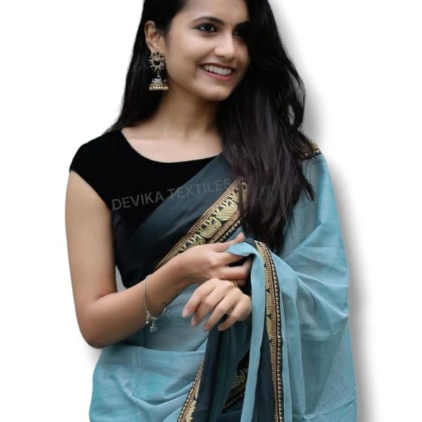 DEVIKA TEXTILES Girls Magenta Narayanpeth Pure Handloom Cotton Saree | Elephant Border Design | With Running Blouse Piece