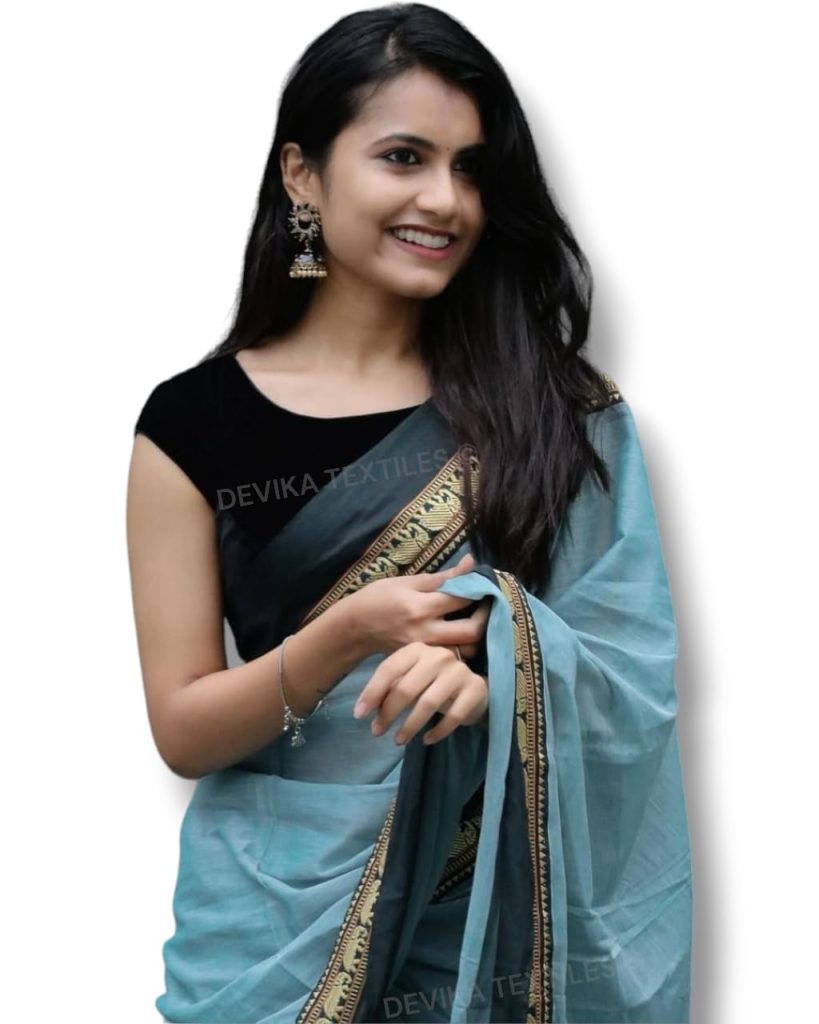 DEVIKA TEXTILES Girls Magenta Narayanpeth Pure Handloom Cotton Saree | Elephant Border Design | With Running Blouse Piece