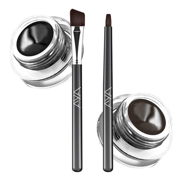 AYA Eye Makeup 2 in 1 Brown + Black Gel Eyeliner Make Up Water-proof Smudge-proof Set Eye Liner With Application Brushes