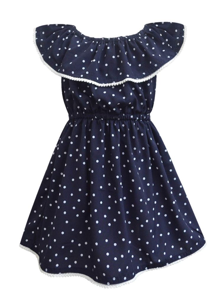 A.T.U.N. (ALL THINGS UBER NICE) Girl's Skater Knee Long Knee-Length Dress (Gdrs Cel Npd_Navy_4-5 Years_Blue, Navy_4 Years-5 Years)