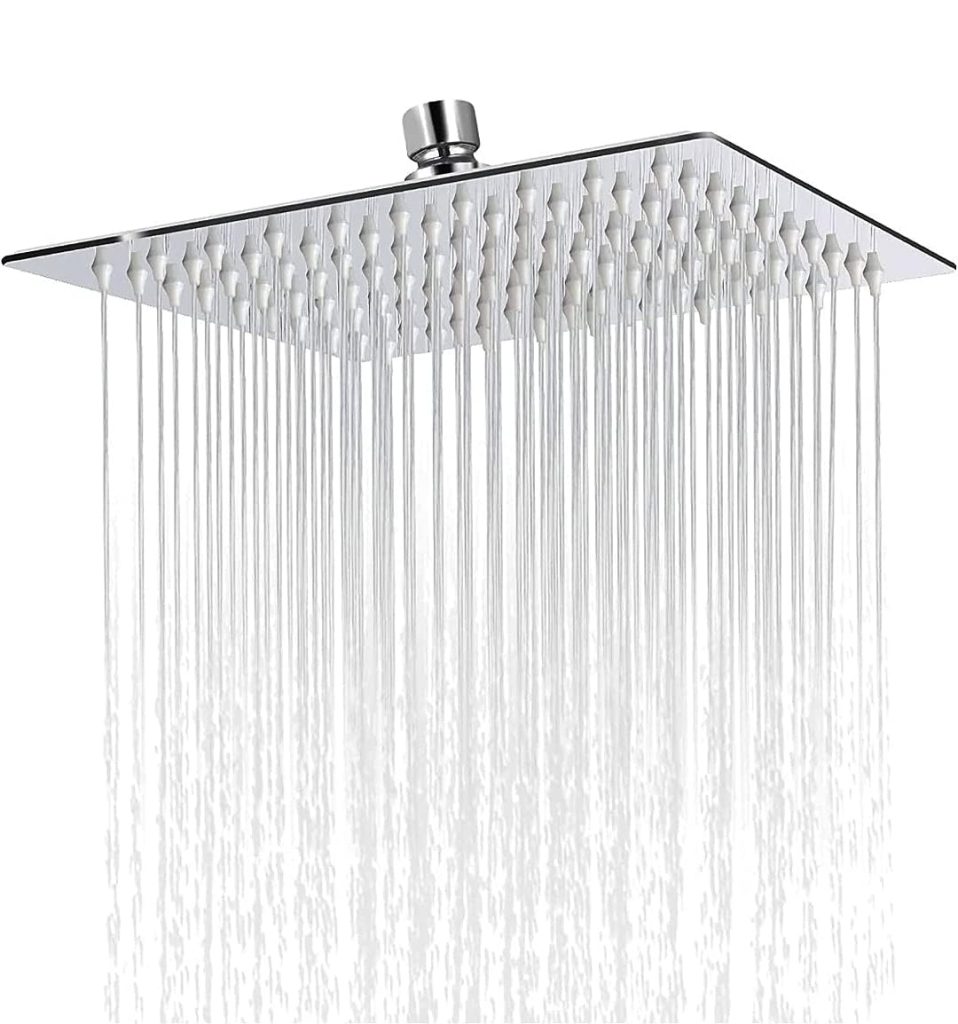 IONIX 6 inch Rain shower Stainless Steel 304 shower head 6 inch, luxury bathroom shower 6 x 6 size, heavy metal SS-304 grade material, Ultra slim, Silver, 1 set
