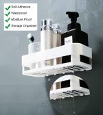 MorivaHomes Self Adhesive Multipurpose Wall Mount Bathroom Shelf For Wall Soap Dish Holder For Wall Bathroom Accessories Utensils Rack Organiser (White, 2 Bathroom Shelves & 2 Soap Dish Holder) - Image 3