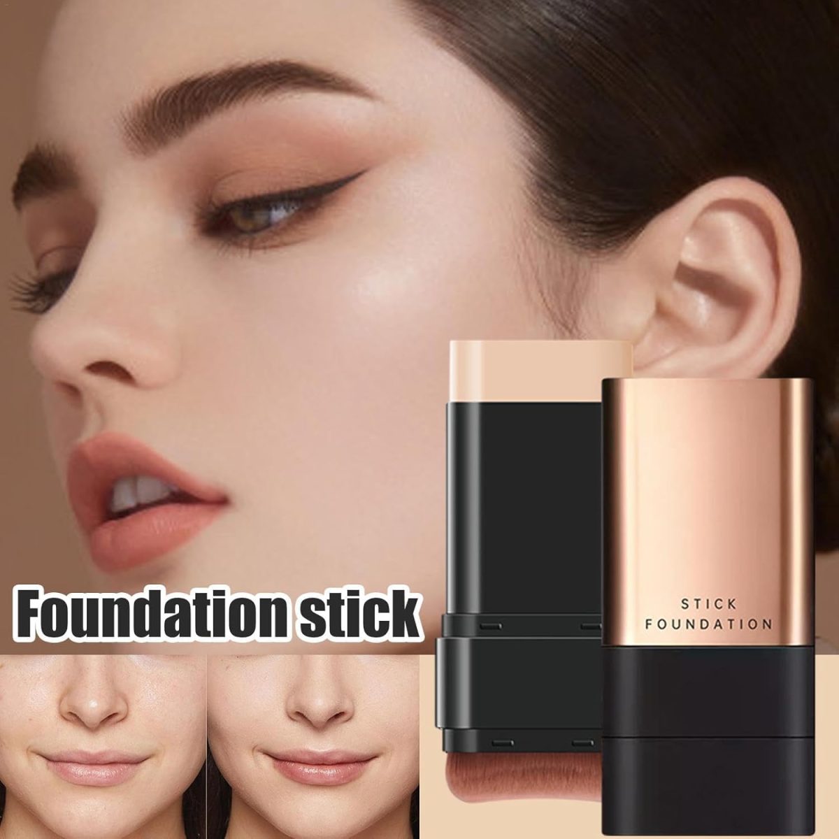 GABANIZ 2 in 1 Luxury Anti-Wrinkle Foundation Stick, Long-Lasting Double Head Foundation Make Up Stick with Brush, (Natural, 1 PCS) - Image 2