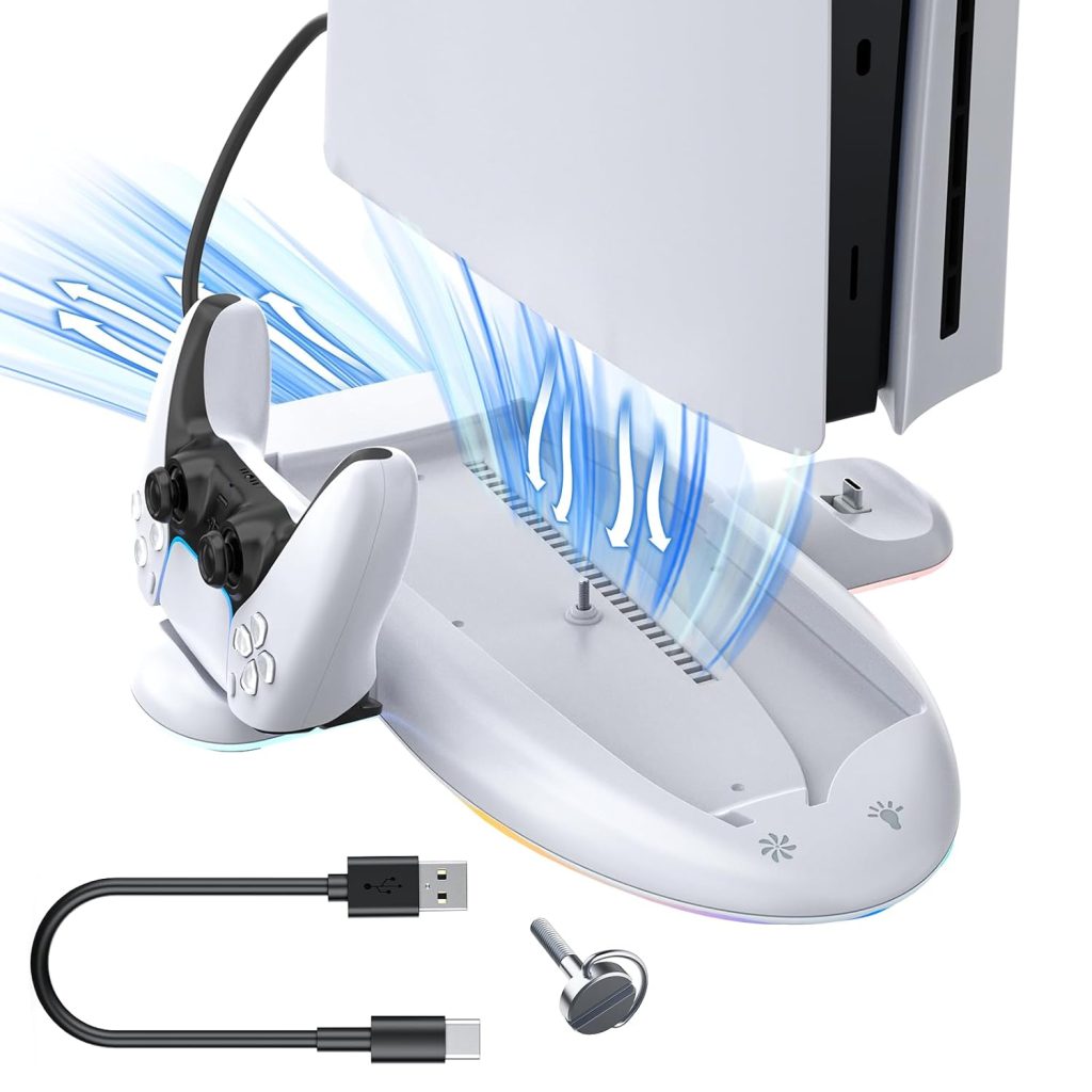 OLCLSS Stand for P5 Slim with Cooling Fan & RGB Lighting, Compatible with Regular and Elite Controller Charging, for P5 Slim Console Only, Not for Other