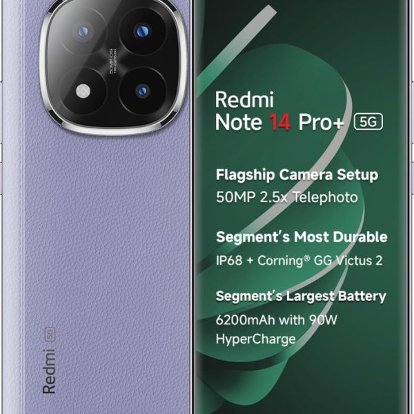 Redmi Note 14 Pro+ 5G (Phantom Purple, 8GB RAM+ 128GB Storage) | Snapdragon 7s Gen 3 Processor | AMOLED Display | Dual Nano-SIM | 6200mAh Battery