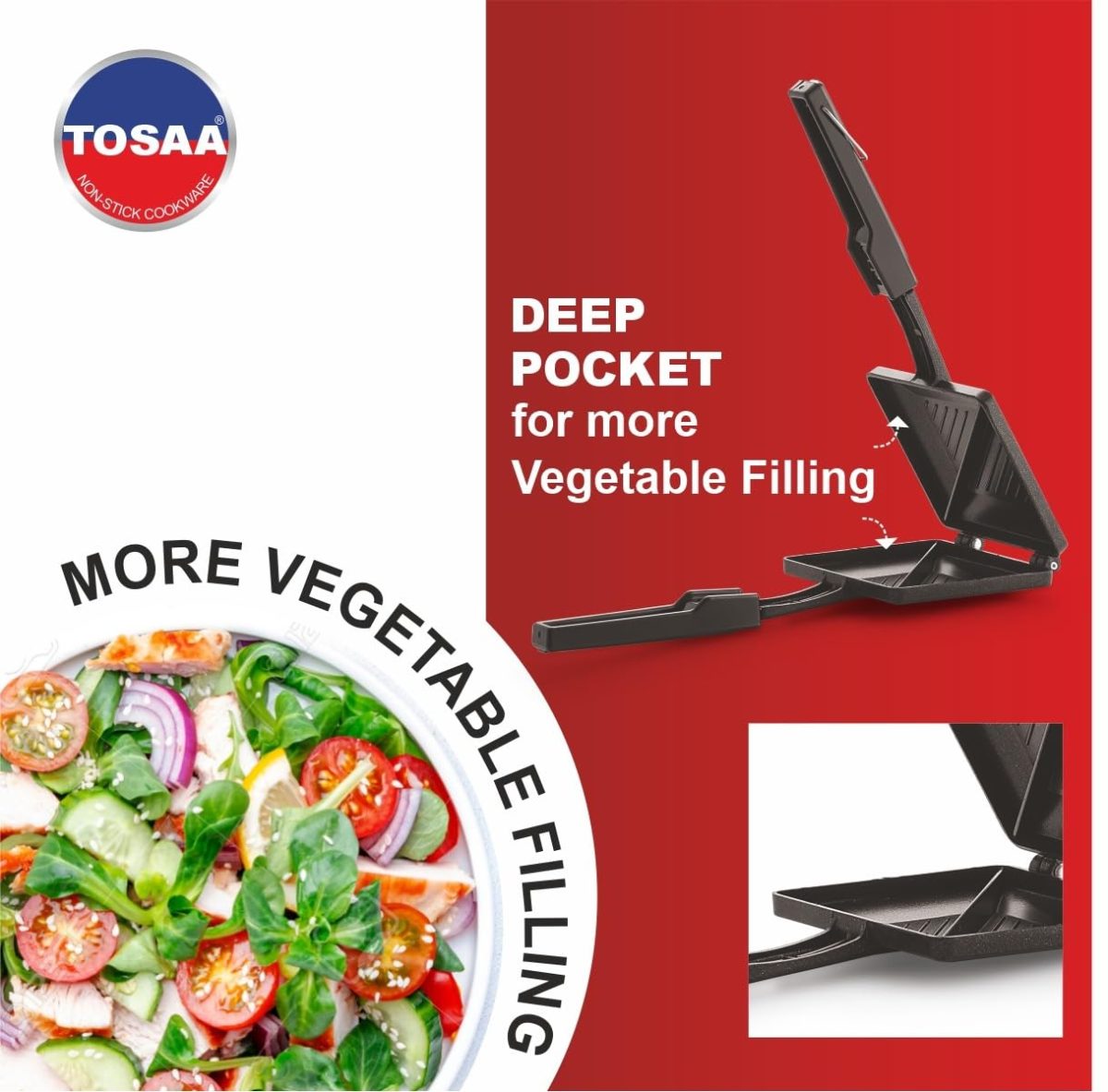 Tosaa - TSTDUET Duet 2-Cut Gas Sandwich Toaster Non-Stick Aluminium | Compatibility with Gas Stoves | Flame-Proof Design | Heat-Resistant Handle | Sandwich Maker | Black - Image 8