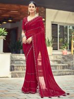 Satrani Women's Georgette Stone Work Border & Piping Border Saree with Unstitched Blouse Piece - Image 2