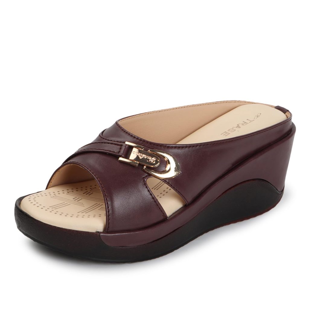 TRASE Women's Fashion Sandal, Faux Leather, Comfortable and Stylish Wedges| Soft Cushion Footbed For Women & Girls | For Casual Wear & Formal Wear Occasions 2.5 inches heel