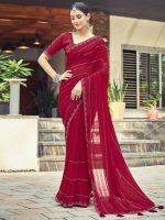 Satrani Women's Georgette Stone Work Border & Piping Border Saree with Unstitched Blouse Piece - Image 4