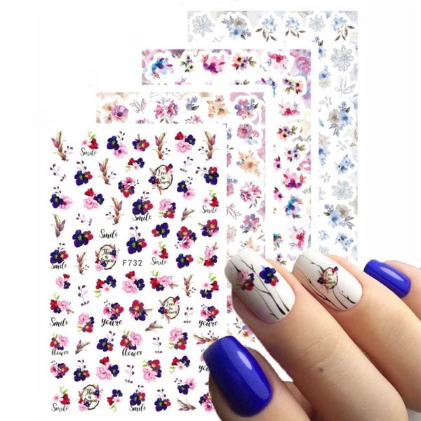 S.A.V.I 4 Sheets Self-Adhesive Floral Nail Stickers, Nail Decorations Fashion Accessories DIY Manicure