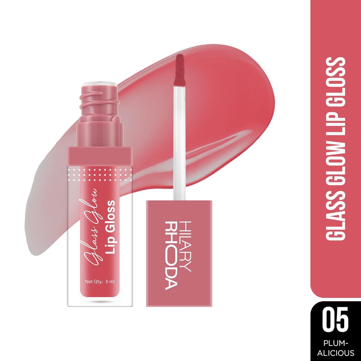 Hilary Rhoda Glass Glow Lip Gloss | Nourishing & Hydrating Lip Gloss | Sheer Coverage | High Shine | Juicy & Plump Lips | Glides on Smoothly | 5ml (Plumalicious - Shade 05) - Image 2