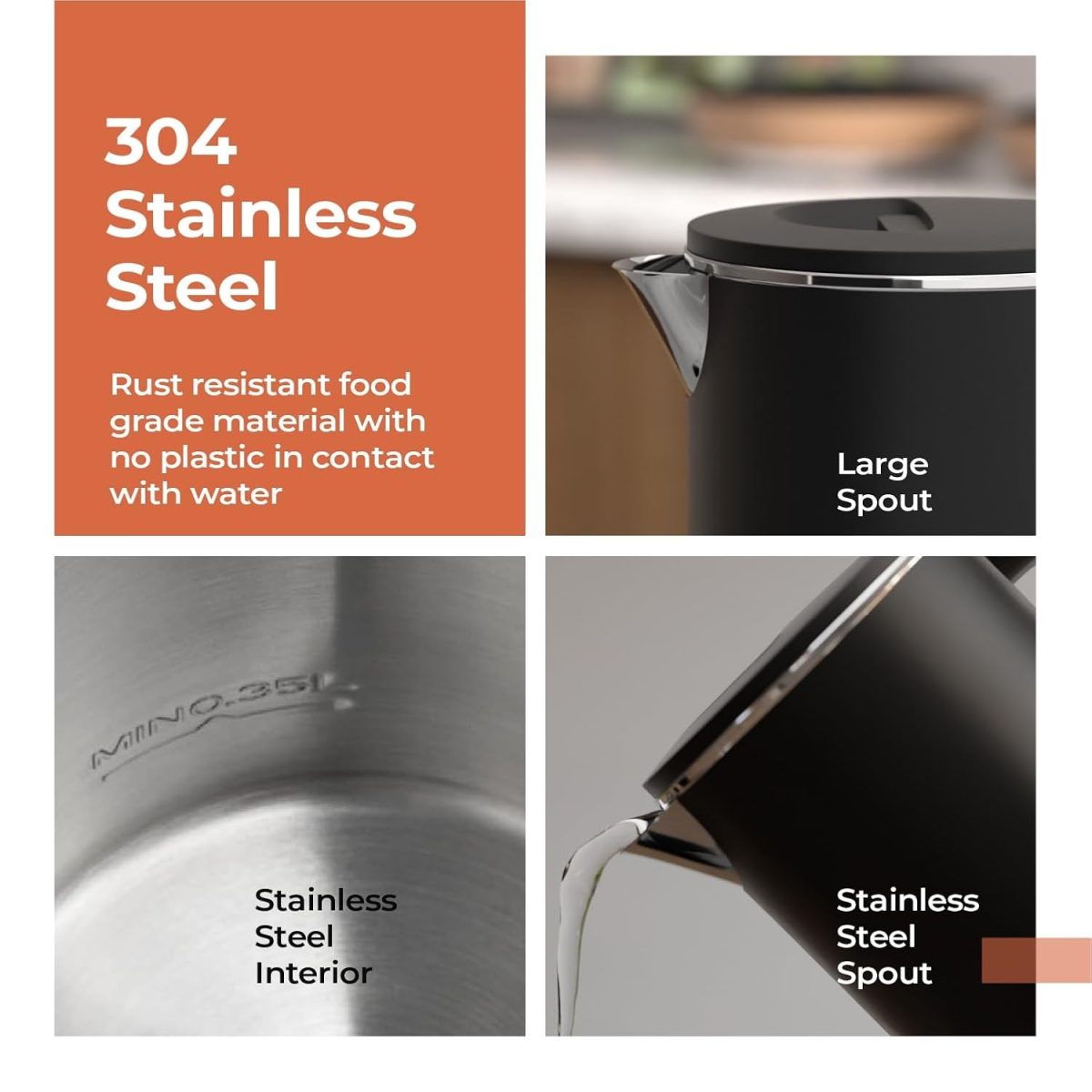 Lifelong Electric Kettle 0.8 Litre with 2 Cups | 600W Stainless Steel Kettle with Double Wall & Cool Touch Body, 360° Swivel Base, Water Level Indicator, Auto Shut-Off & Overheat Protection (Black) - Image 5