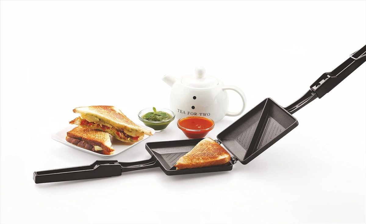 Tosaa - TSTDUET Duet 2-Cut Gas Sandwich Toaster Non-Stick Aluminium | Compatibility with Gas Stoves | Flame-Proof Design | Heat-Resistant Handle | Sandwich Maker | Black - Image 2