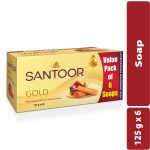 Santoor Gold Bathing Bar Soap with Kashmiri Saffron, Sandal & Sakura Extracts for Soft & Younger-Looking Skin| Gentle & Rich Lathering Formula with Refreshing Fragrance| For All Skin Types| 125g, Pack of 6 - Image 2
