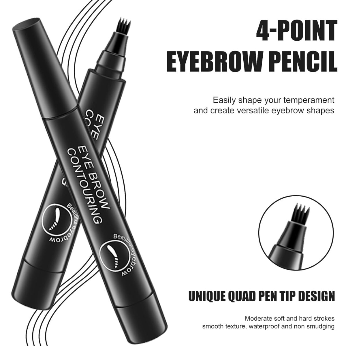 4-Tip Microblading Eyebrow Pen – Waterproof, Long-Lasting Eyebrow Pencil with Micro-Fork Tip for Flawless, Natural-Looking Brows (Eyebrow pen - Black) - Image 2