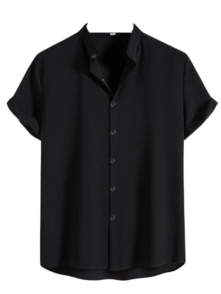SWADESI STUFF Men's Regular Fit Polycotton Casual Chinese Collar Half Sleeve Solid Color Shirt