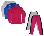 IndiWeaves Girls Cotton Full Sleeve Printed T-Shirts and Cotton Capri 3/4 Pants (White,Magenta,White,Blue,Magenta,14-15 Years) Pack of 5