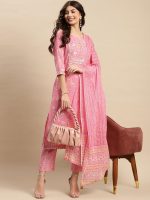 YUVVIK Women's Pink Embroidered Kurta Pant and Dupatta Set - Image 3