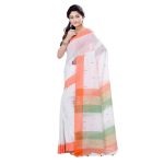 dB DESH BIDESH Women's Tri Color Pure Cotton Handloom Saree With Blouse Piece (Independance Day Saree Orange White Green) - Image 2