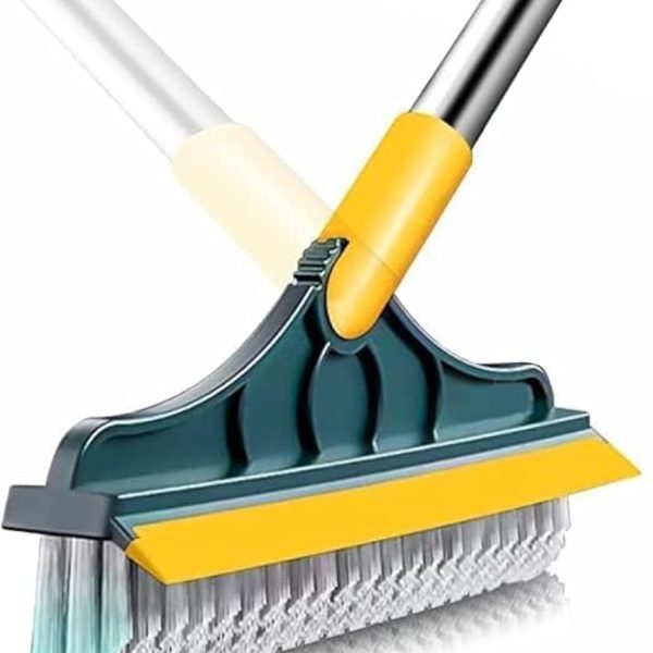 Kesi 2 in 1 Bathroom Cleaning Brush with Wiper and Long Handle - 120° Rotate Floor Cleaning Brush for Home, Kitchen and Bathroom - Floor Scrub