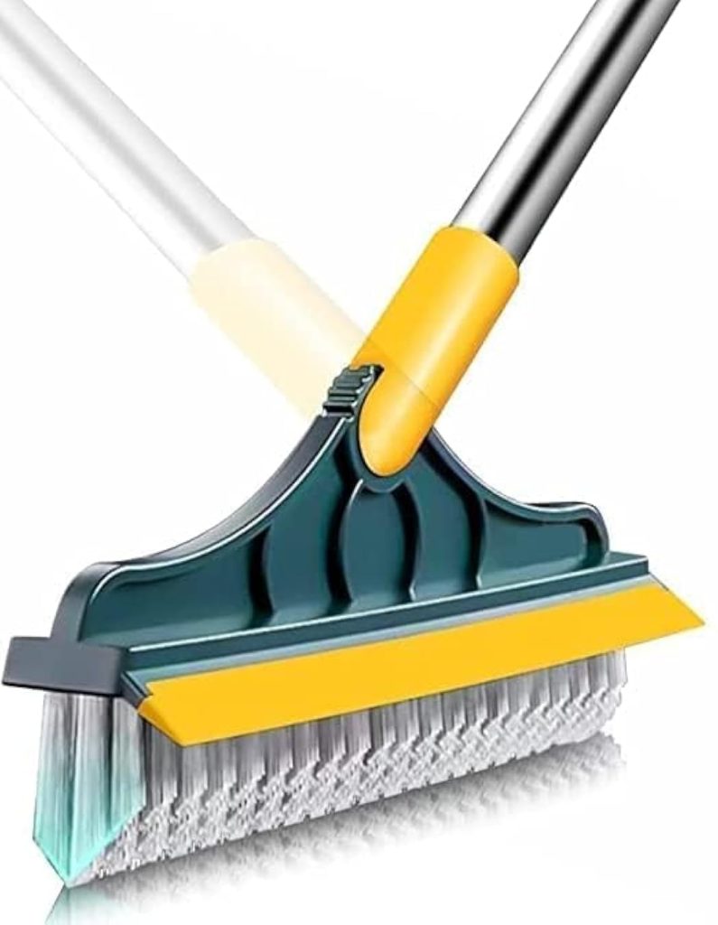 Kesi 2 in 1 Bathroom Cleaning Brush with Wiper and Long Handle - 120° Rotate Floor Cleaning Brush for Home, Kitchen and Bathroom - Floor Scrub