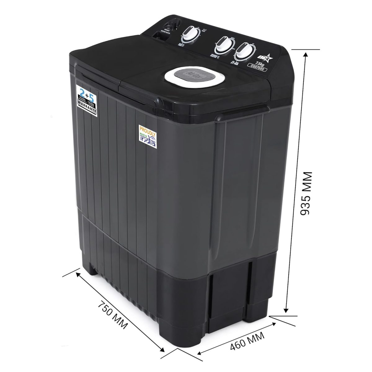 OG Star 7.5 kg Semi-Automatic Top Load Washing Machine (OSA7500/Black & Grey/2025) - Image 16