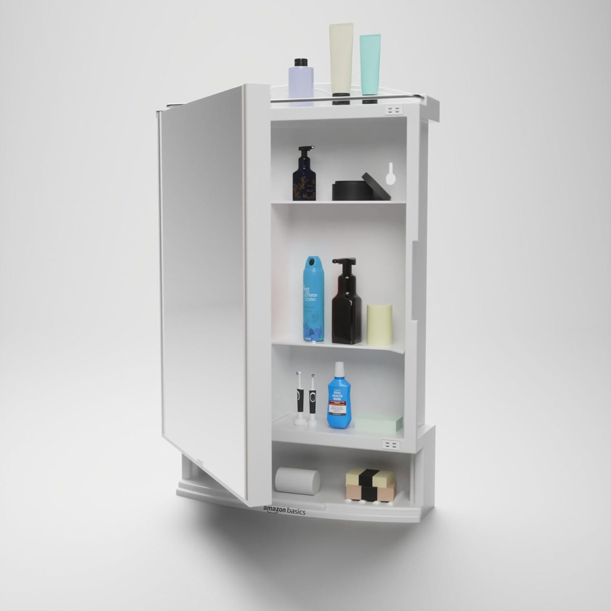 amazon basics Plastic Multipurpose, Wall-Mounted Storage Cabinet with Mirror (White)
