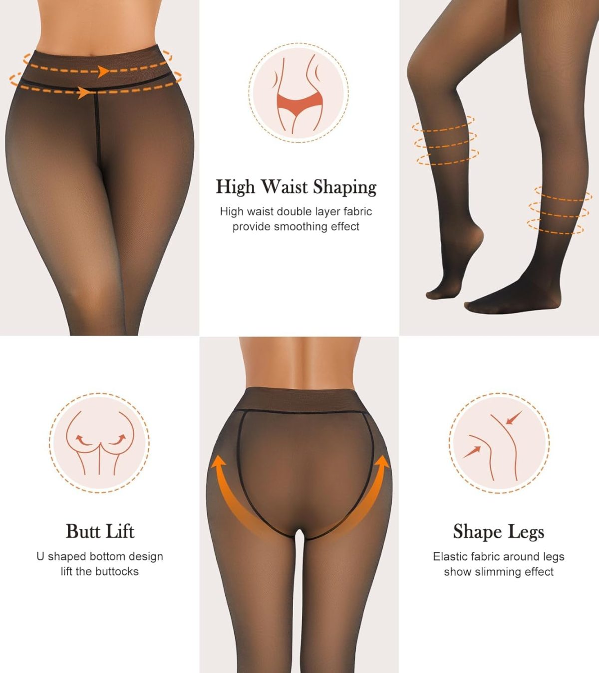 HSR Fleece Lined Tights Women Velvet Touch Leggings Thermal Fake Translucent Opaque High Waisted Winter Warm Dual-Tone Tight Free Size (Waist Size 24 inch to 34 inch) - Image 4