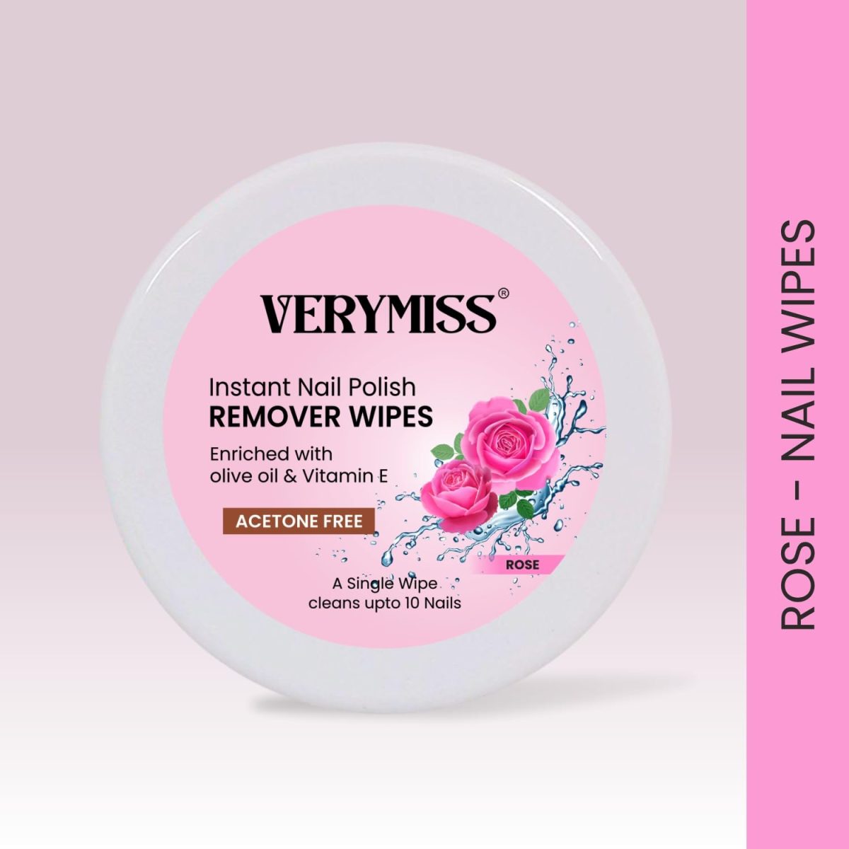 VERYMISS Nail Polish Remover Wipes I Acetone Free | Vitamin E | vegan | Cruelty Free I Nail Polish Removal Wipes Upto 10 Nails (24 Wipes, Rose) - Image 2